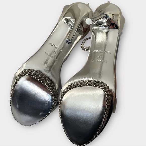 Jessica Rich Silver Chain Stiletto Pumps Size 41 New in Box Ankle Straps - Picture 5 of 7